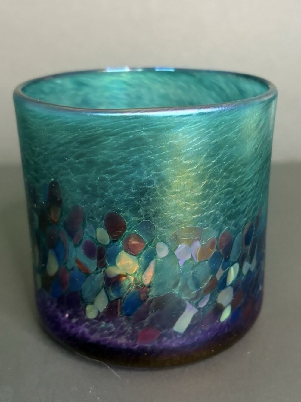 Robert Held Art Glass Iridescent Candle Holder Tea Light Speckled Signed Canada